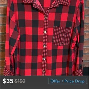 Nygaard Red/Black checked blouse with 3/4 sleeves. Size M